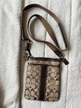 Coach Khaki and Brown Crossbody Signature Canvas Bag